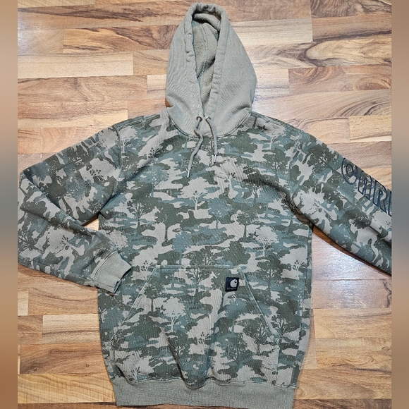 Carhartt Loose Fit Camo Hoodie Sweatshirt Small Green Woodland Graphic Logo - Picture 1 of 8